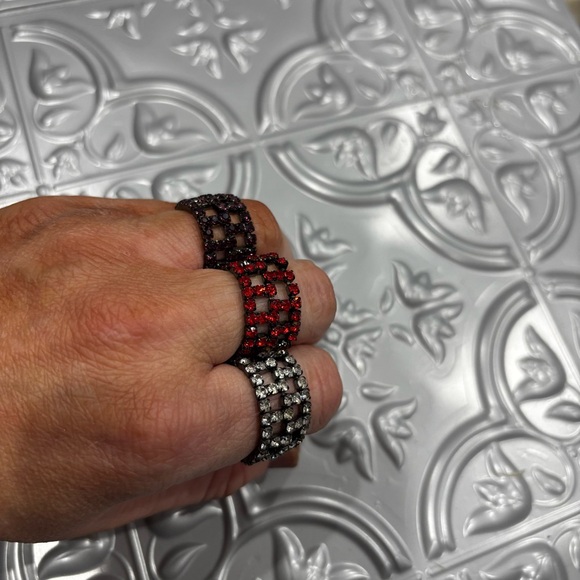Stackable Crystal Grid Rings - Red, Black, Clear - Picture 2 of 6